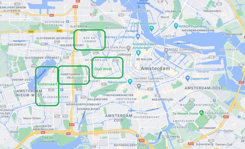 アムステルダム西部の地区：Amsterdam West（Bos en Lommer, Oud-West, Overtoomseveld, Slotervaart）